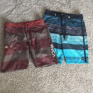 Hurley and RVCA swim trunks